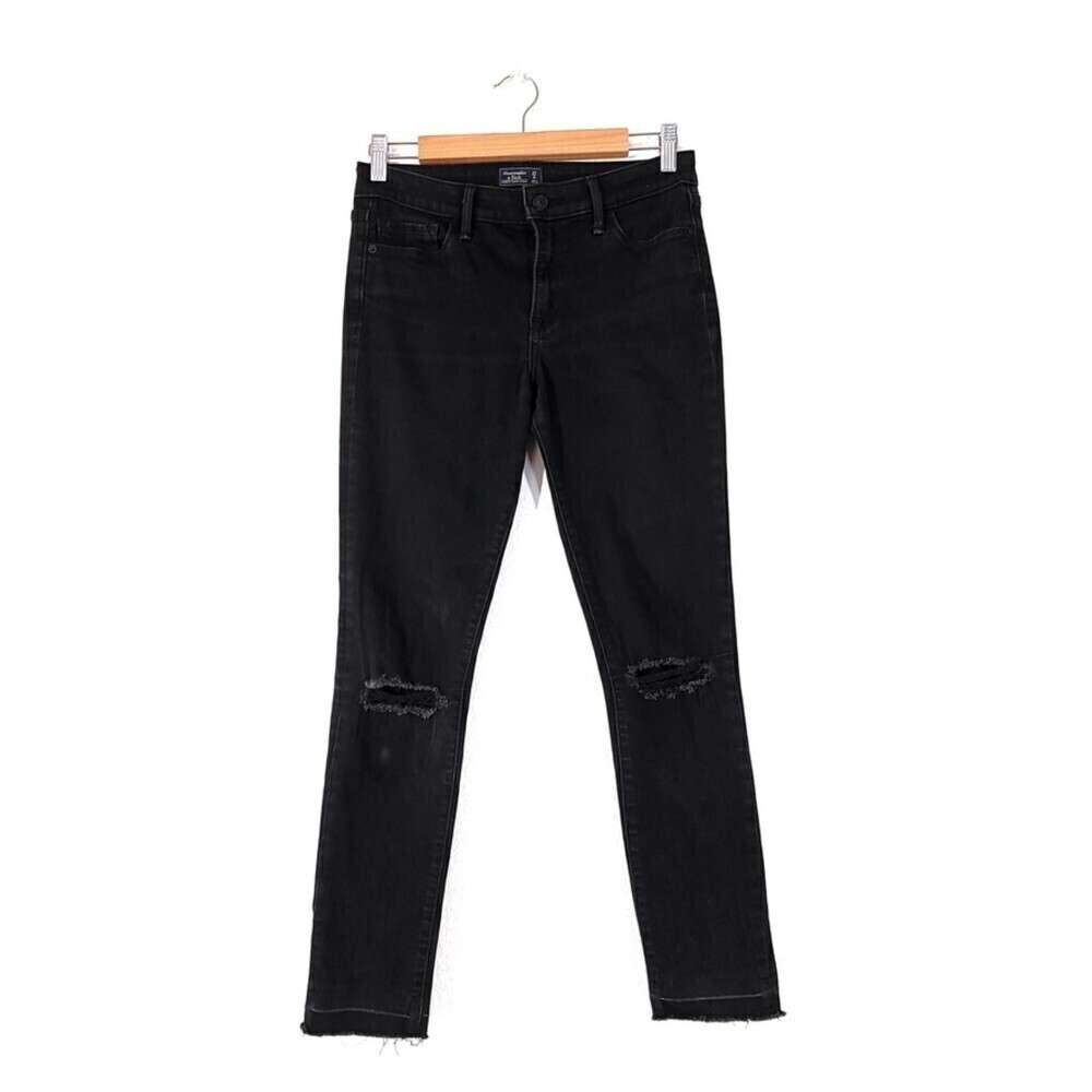 ABERCROMBIE & Fitch Harper Super Skinny Jeans in Distressed Black 27 Y2k Minimal - Picture 3 of 13